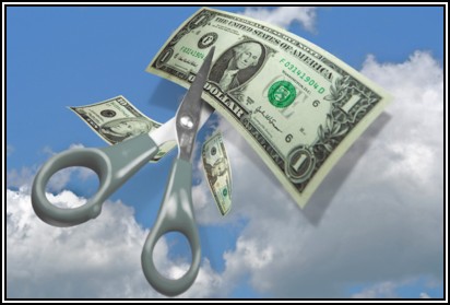 Money in Sky cut by Scissors