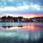 Town Shore at Twilight with Frozen Water